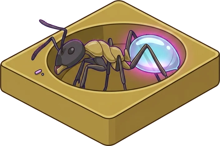 The Glow Ant asleep in the brass coin-return cup